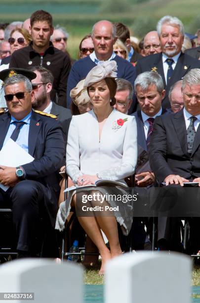 Catherine, Duchess of Cambridge during a ceremony at the Commonwealth War Graves Commisions's Tyne Cot Cemetery on July 31, 2017 in Ypres, Belgium....