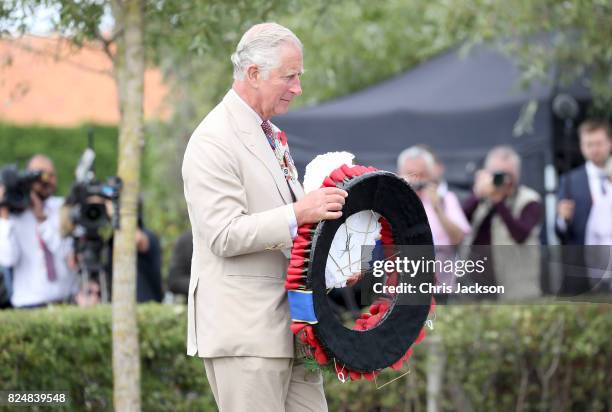 Prince Charles, Prince of Wales lays a wreath in memory of those Welsh soldiers who lost their lives as he attends the Welsh National Service of...