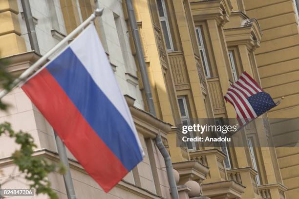 View of the building of the US Embassy is seen as it was suspended to use by Russian government after the U.S. Senate approved on Thursday new...