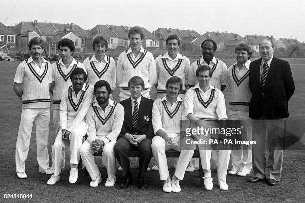 Staff and players with Gloucestershire County Cricket Club. Alan Wilkins, Philip Bainbridge, Andrew Brassington, Chris Board, J.H. Childs, John...