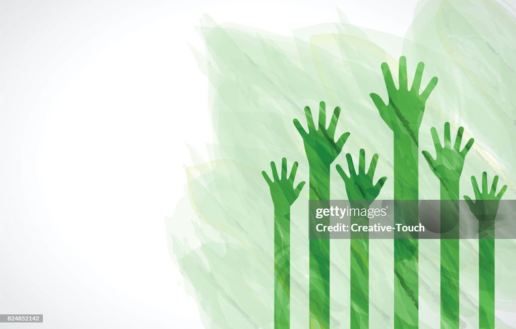 Mains humaines verts aquarelles