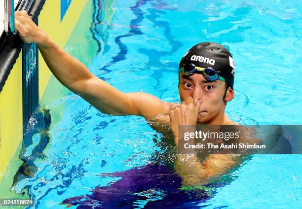 Ryosuke Irie of Japan reacts after competing in the Men's 200m Backstroke final on day fifteen of the Budapest 2017 FINA World Championships on July...