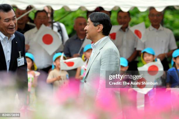 Crown Prince Naruhito visits the Asahimachi Winery on July 29, 2017 in Asahi, Yamagata, Japan.