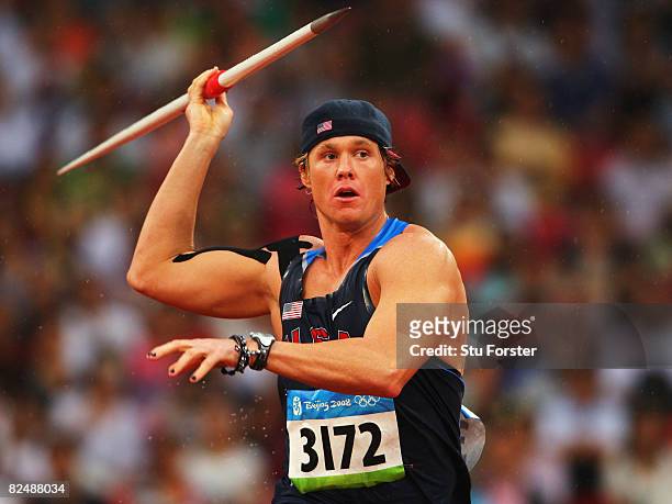 Breaux Greer of the United States competes in the Men's Javelin Qualifying Round held at the National Stadium during Day 13 of the Beijing 2008...