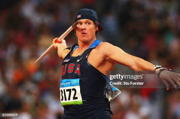 Breaux Greer of the United States competes in the Men's Javelin Qualifying Round held at the National Stadium during Day 13 of the Beijing 2008...