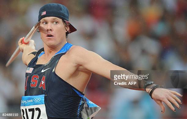 Breaux Greer of the US competes during the men's javelin throw qualifications at the National Stadium in the 2008 Beijing Olympic Games on August 21,...