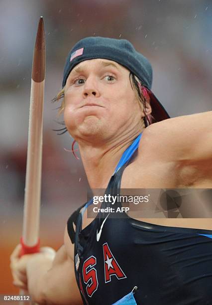 Breaux Greer of the US competes during the men's javelin throw qualifications at the National Stadium in the 2008 Beijing Olympic Games on August 21,...