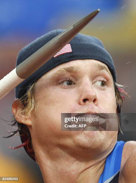 Breaux Greer of the US competes during the men's javelin throw qualifications at the National Stadium in the 2008 Beijing Olympic Games on August 21,...