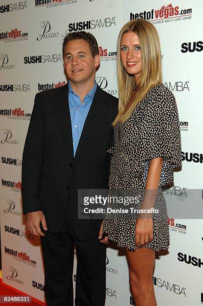 President of Entertainment Benefits Group Brett Reizen and designer Nicky Hilton arrive at the BestOfVegas.com launch at Sushi Samba at the Palazzo...