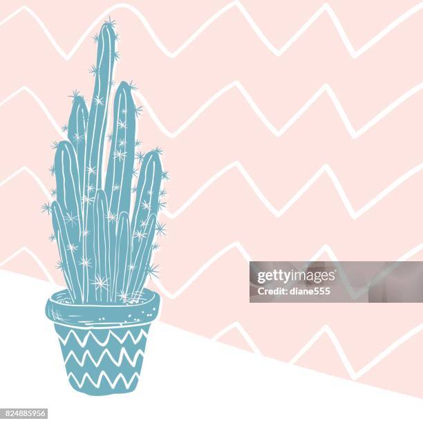 cute hand drawn cactus background - potted cactus stock illustrations