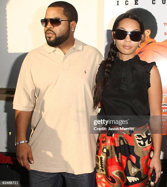 Ice Cube and family arrive to the Los Angeles premiere of Weinstein Company's "The Longshots" on August 20, 2008 in Westwood, California.