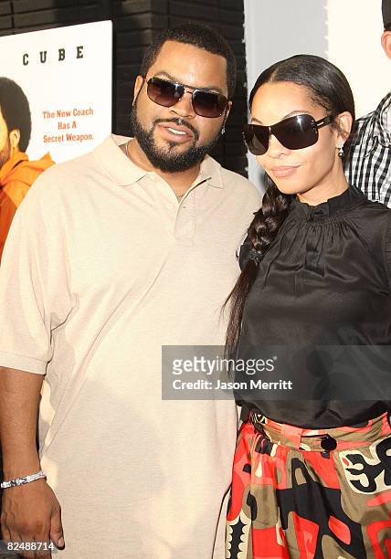 Ice Cube and family arrive to the Los Angeles premiere of Weinstein Company's "The Longshots" on August 20, 2008 in Westwood, California.
