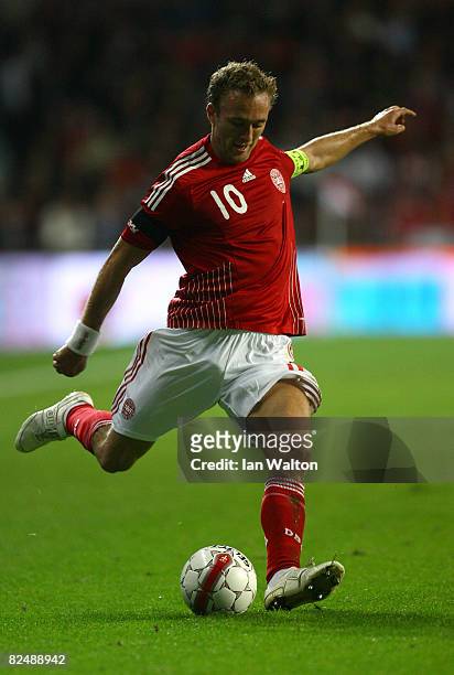 Dennis Rommedahl of Denmark plays during the International Friendly match between Denmark and Spain on August 20, 2008 at the Parken Stadium in...