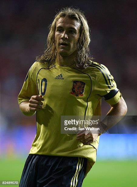 Diego Capel Trinidad of Spain plays during the International Friendly match between Denmark and Spain on August 20, 2008 at the Parken Stadium in...