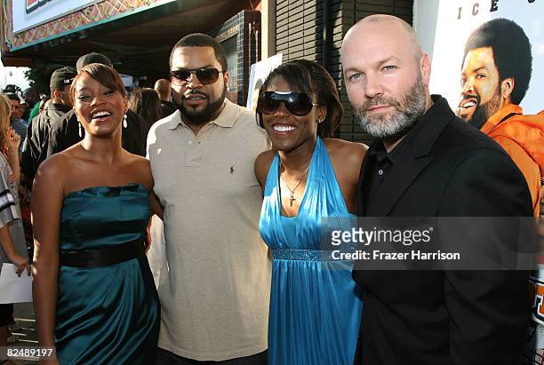 Keke Palmer, Ice Cube, Jasmine Plummer and Fred Durst pose at the premiere of the Weinstein Company's ''The Longshots'' at the Majestic Crest Theatre...