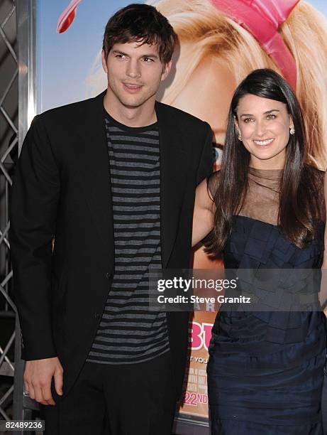 Ashton Kutcher and Demi Moore arrives at Sony Pictures' Premiere of "House Bunny" at the Mann Village Theatre on August 14, 2008 in Los Angeles,...