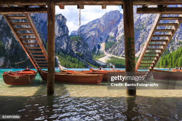 vintage boat in lake braise, italy - braise stock-fotos und bilder