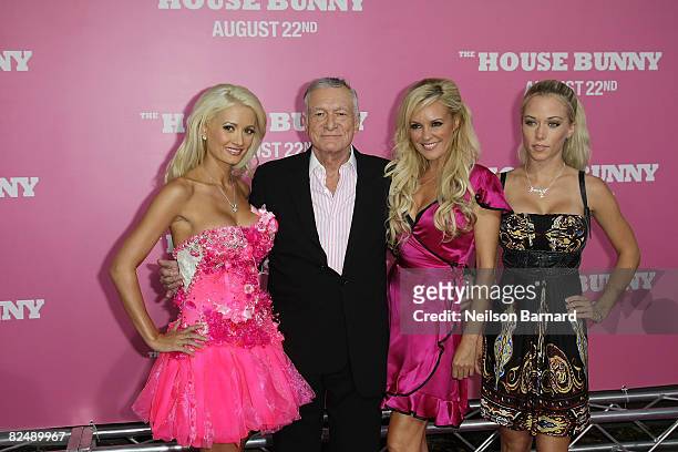 Personalities Holly Madison, Hugh Hefner, Bridget Marquardt and Kendra Wilkinson arrive at Sony Pictures' Premiere of 'House Bunny' at the Mann...