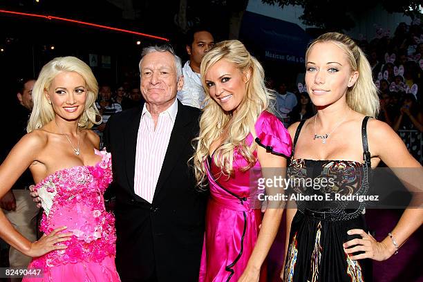 Playmate Holly Madison, publisher Hugh Hefner, playmate Bridget Marquardt and playmate Kendra Wilkinson arrive at Columbia Pictures' premiere of...