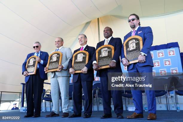 Hall of Fame Class poses for a photo following the 2017 Hall of Fame Induction Ceremony at the National Baseball Hall of Fame on Sunday July 30, 2017...