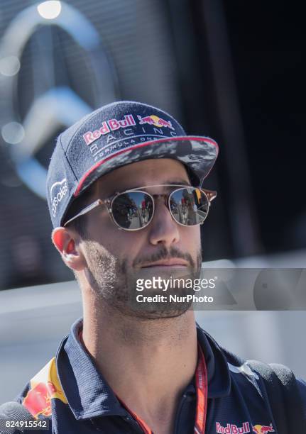 Daniel Ricciardo of Australia and Red Bull Racing driver arrives to paddock at Pirelli Hungarian Formula 1 Grand Prix on Jul 30, 2017 in Mogyoród,...