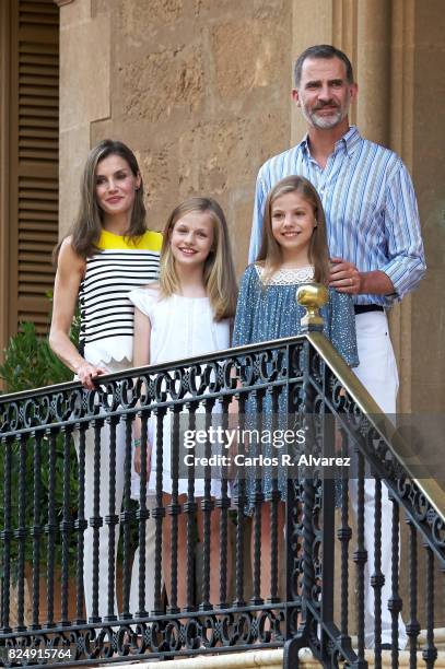 King Felipe VI of Spain, Queen Letizia of Spain, Princess Leonor of Spain and Princess Sofia of Spain poses for the photographers during the summer...