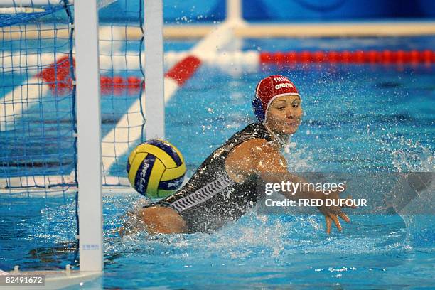 Hungarian Goalkeeper Patricia Horvath misses a penalty during the bronze medal waterpolo match of the 2008 Beijing Olympics Games against Australia...