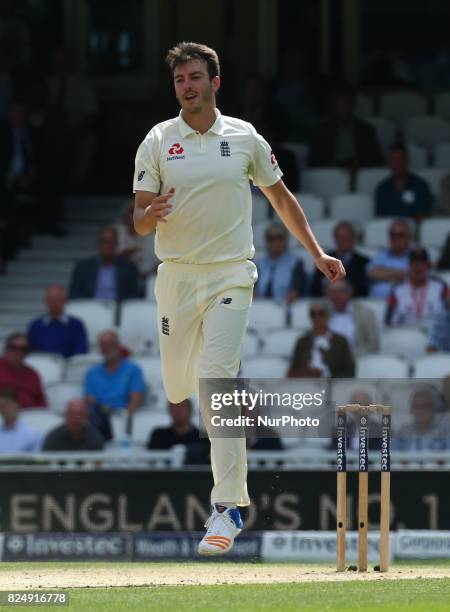 England's Toby Roland-Jones during the International Test Match Series Day fIVE match between England and South Africa at The Kia Oval Ground in...