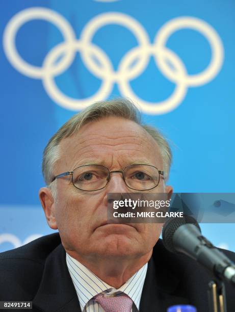 Vice-President of the International Equestrian Federation Sven Holmberg gives a press conference after four horses were been banned from competing in...