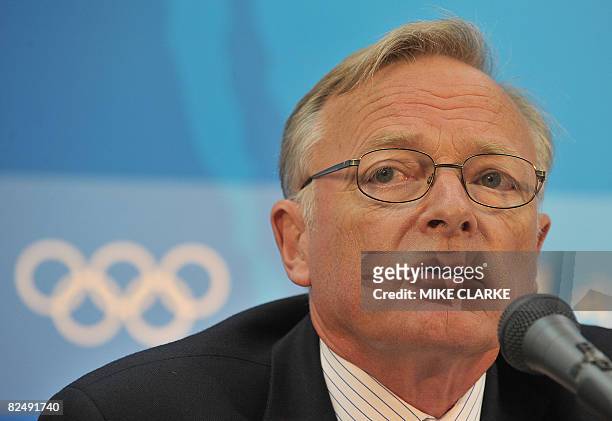 Vice-President of the International Equestrian Federation Sven Holmberg gives a press conference after four horses were been banned from competing in...