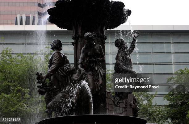 August von Kreling's Tyler Davidson Fountain or 'The Genius of Water' fountain sits in Fountain Square in Cincinnati, Ohio on July 22, 2017....