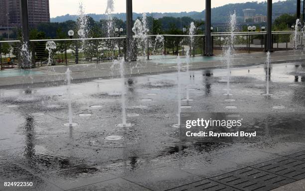 The Susan and Joe Richler Family fountains on the plaza next to Carol Ann's Carousel in Cincinnati, Ohio on July 20, 2017.