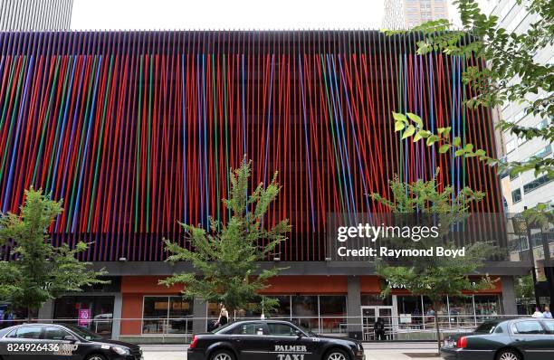 Julian Stanczak's 'Additional' sculpture consists of 522 aluminum bars painted in meticulously planned color combinations in Cincinnati, Ohio on July...