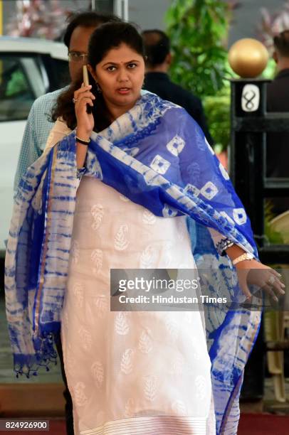 Pankaja Munde arrives at Vidhan Bhavan for Monsoon Assembly Session on July 31, 2017 in Mumbai, India.