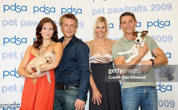 West End star Summer Strallen and her Maltese Chihuahua Bam Bam Jonathan Ansell Jenni Falconer and John Partridge pose for a portrait at the launch...
