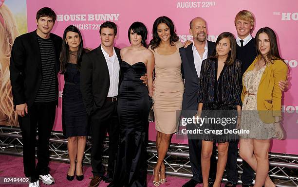 Actor Ashton Kutcher, Actress Demi Moore, Micah Alberti, Actress Rumer Willis, Emma Heming, Actor Bruce Willis and Scout and Tallulah Willis arrive...