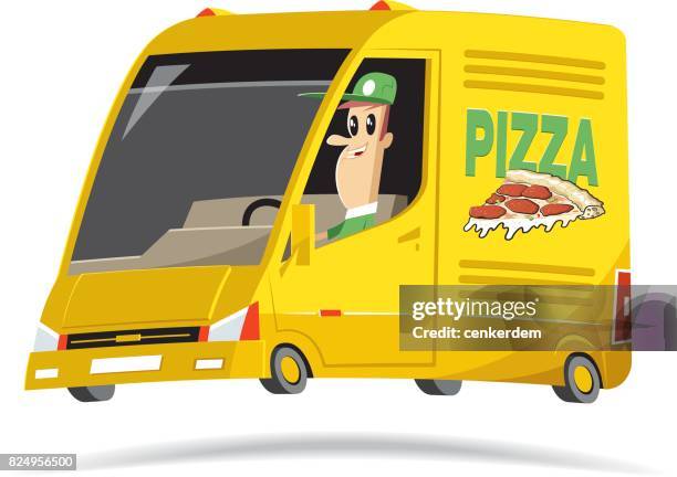 cool pizza car - quick dinner stock illustrations