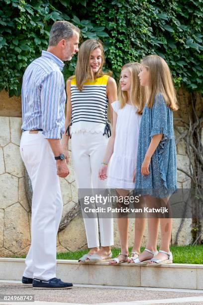 King Felipe of Spain, Queen Letizia of Spain, Princess Leonor of Spain and Princess Sofia of Spain attend the summer photocall on July 31, 2017 in...