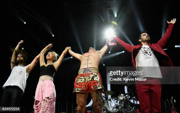 Musicians Jack Lawless, JinJoo Lee, Cole Whittle, and singer Joe Jonas of DNCE perform at JBL Fest, an exclusive, three day music experience hosted...