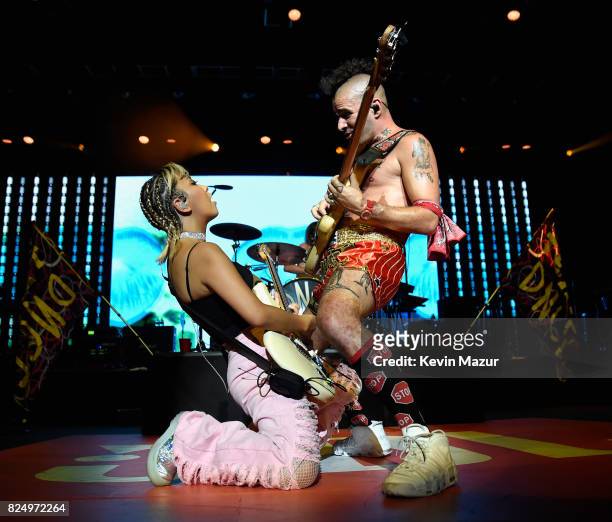 Musicians JinJoo Lee and Cole Whittle of DNCE perform at JBL Fest, an exclusive, three day music experience hosted by JBL at The Joint inside the...