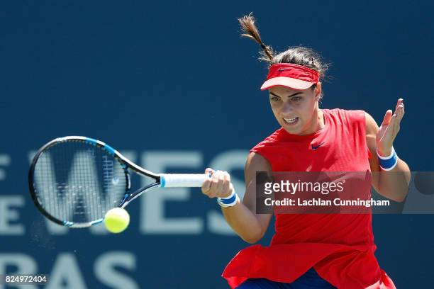 Ana Konjuh of Croatia competes against Marina Erakovic of New Zealand during day 1 of the Bank of the West Classic at Stanford University Taube...