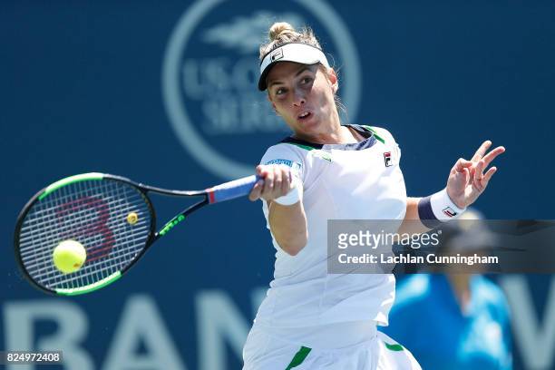 Marina Erakovic of New Zealand competes against Ana Konjuh of Croatia during day 1 of the Bank of the West Classic at Stanford University Taube...