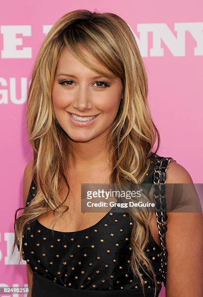 Actress Ashley Tisdale arrives at Sony Pictures' Premiere of "House Bunny" at the Mann Village Theatre on August 14, 2008 in Los Angeles, California.