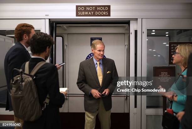 Sen. Bill Nelson talks with reporters after a vote at the U.S. Capitol July 31, 2017 in Washington, DC. Senate GOP leadership was unable to repeal...