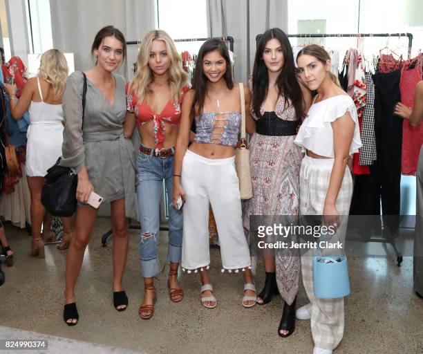 Olivia Mae Pickren, Bree Kleintop, Amanda Li-Paige, Julia Friedman and Erin Grey attend Lulus.com Style Society Event on July 29, 2017 in West...
