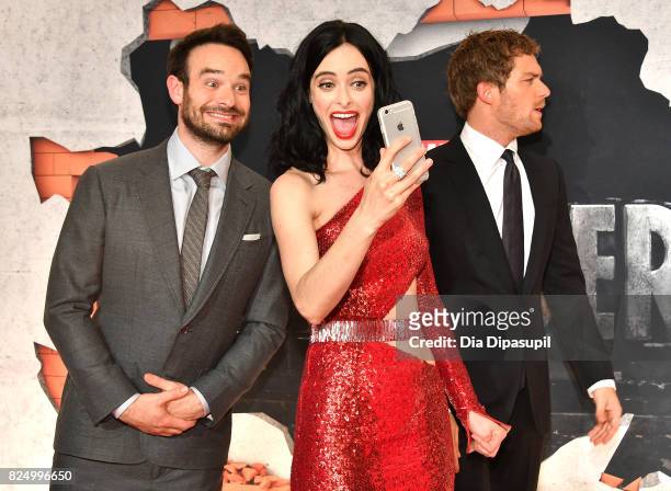 Charlie Cox, Krysten Ritter and Finn Jones attend the "Marvel's The Defenders" New York Premiere at Tribeca Performing Arts Center on July 31, 2017...