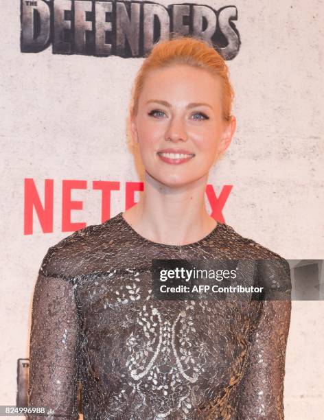 Deborah Ann Woll arrives for the Netflix premiere of Marvel's "The Defenders" on July 31, 2017 in New York. / AFP PHOTO