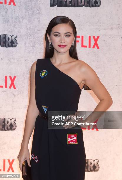 Jessica Henwick arrives for the Netflix premiere of Marvel's "The Defenders" on July 31, 2017 in New York. / AFP PHOTO