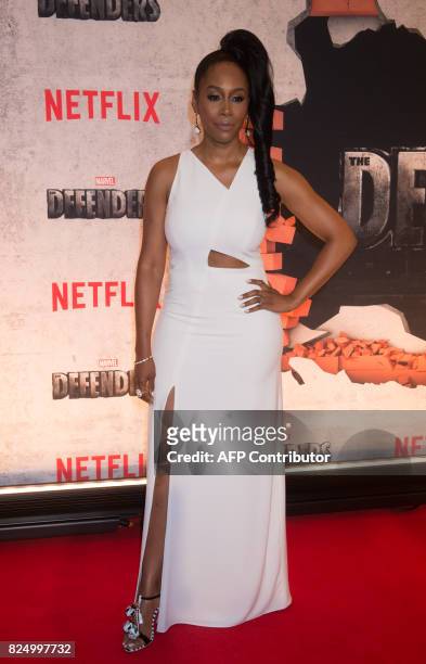 Simone Missick arrives for the Netflix premiere of Marvel's "The Defenders" on July 31, 2017 in New York. / AFP PHOTO
