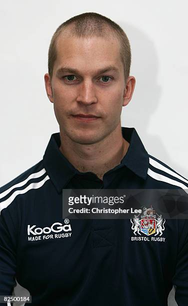 Tom Bradley of Bristol poses for the camera during the Bristol Rugby Club Photocall at Clifton Rugby Club on August 19, 2008 in Bristol, England.